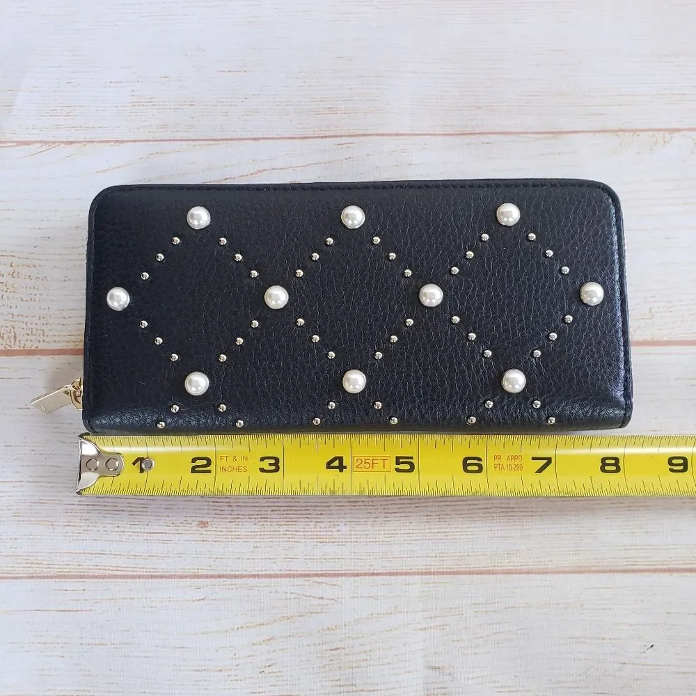 Kate Spade Hayes Street Pearl Lindsey Leather Long Zip Around Wallet Black